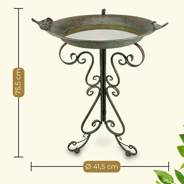 Vogeltränke Leon Ø 41,5 cm – Stehendes Vogelbad aus Metall im Shabby-Chic-Stil